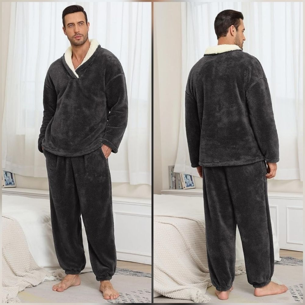 🩵⏭️NWOT Gray Fleece Shirt & Pants Loungewear Set Men's Medium